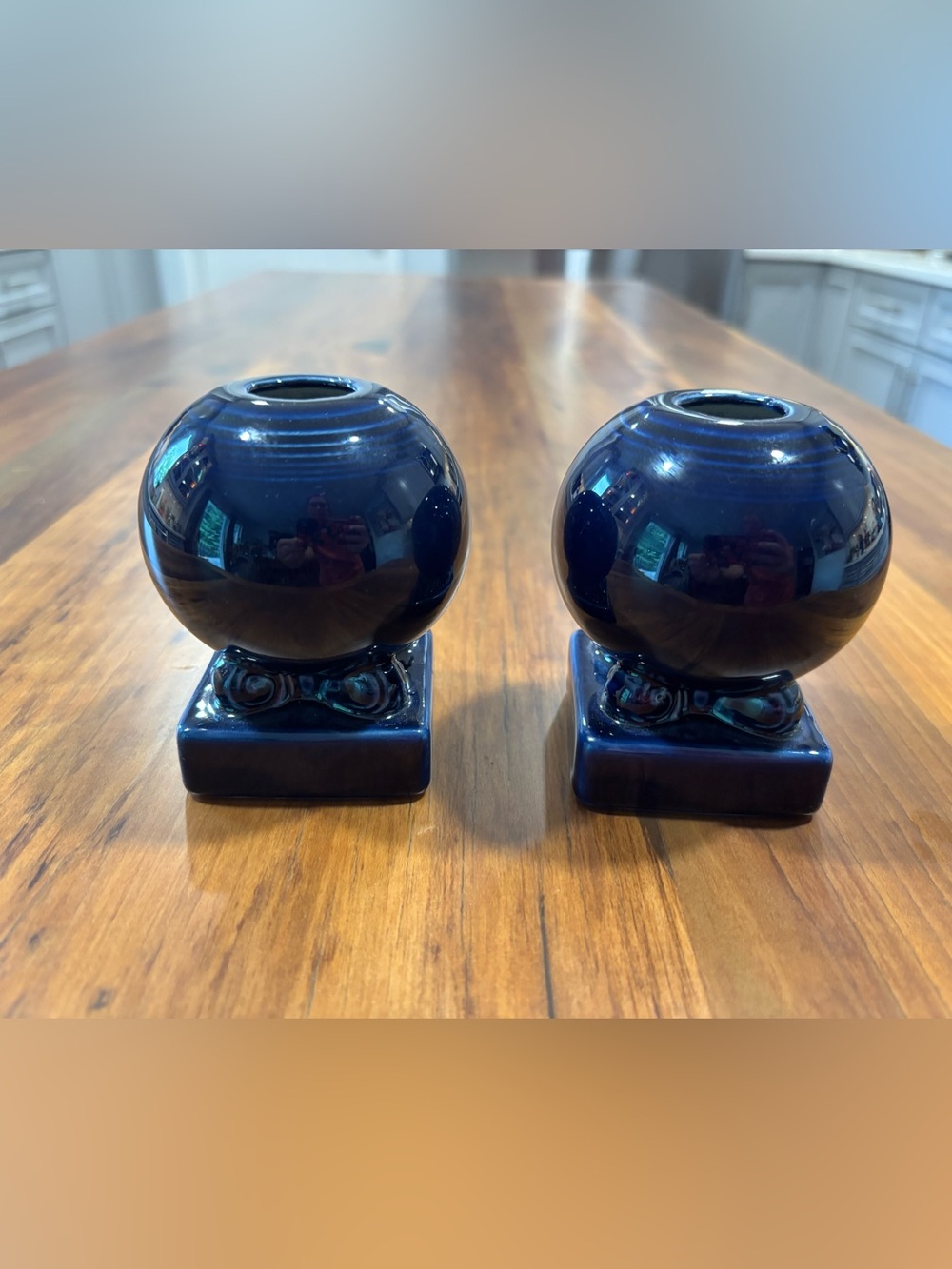 Fiesta Ware Cobalt Blue Ball Bulb Candle Holder - Set of Two
